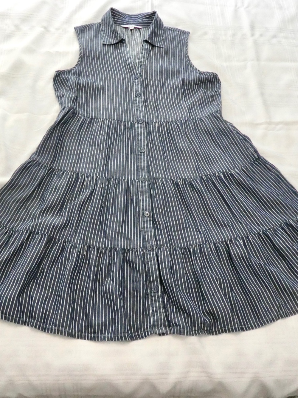 Cleo Navy and White Striped Tiered Dress